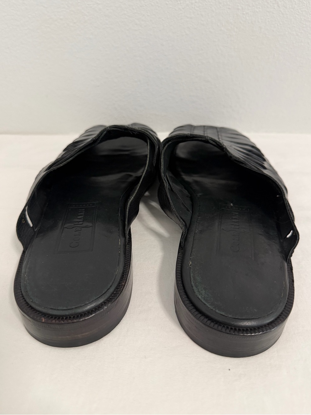 Cole Haan Resort Sandals Men's 11 D Black Leather Woven Slip On made in India - Picture 7 of 10